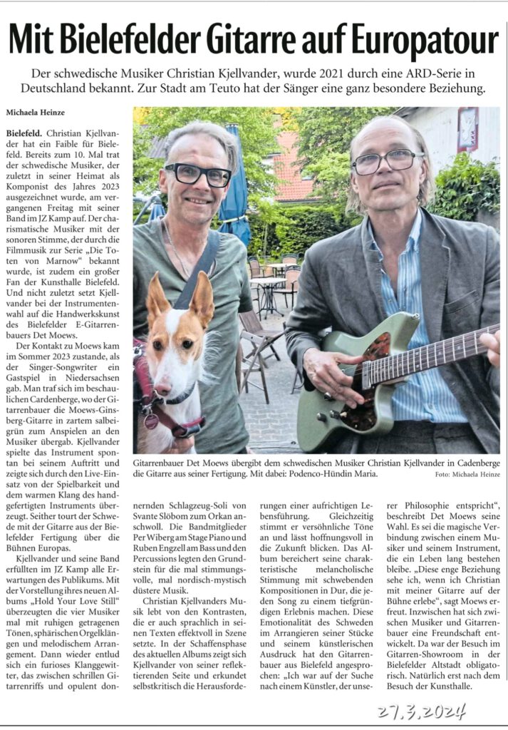 Neue Westfälische Zeitungsartikel vom 27.03.2024 über Det Moews und den schwedischen Künstler Christian Kjelllvander